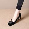 New Autumn Medium Heel Single Shoes Women's Soft Leather Thick Heel Women's Shoes Shallow High Heels Square Head Single Shoes