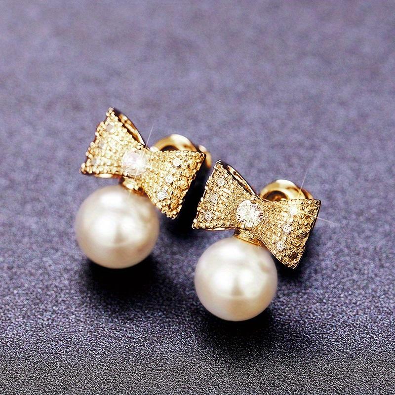1 Pair, Fashionable and Fashionable Earrings, with Exaggerated Imitation Pearl Bow Earrings