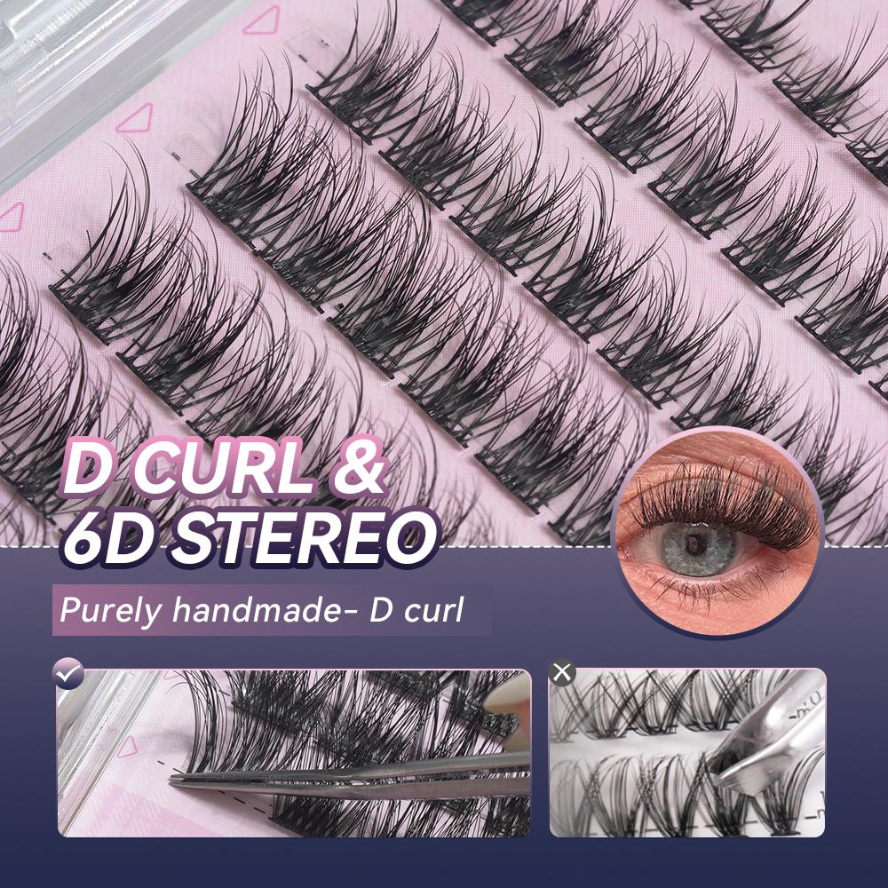 6D DIY Lash Extension Kit, 140 Pcs Cluster Lashes with Tweezers & Glue, Reusable Natural False Eyelashes for Women, Beginner-Friendly