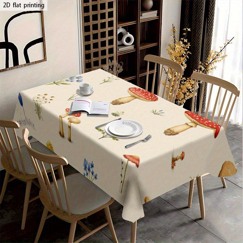 1pc Tablecover, Beige Pastel Mushroom Cream Yellow Beige Tone - Soft Fabric, Round Mushrooms and Mushroom Stems, Suitable for Indoor/Outdoor Dining, P