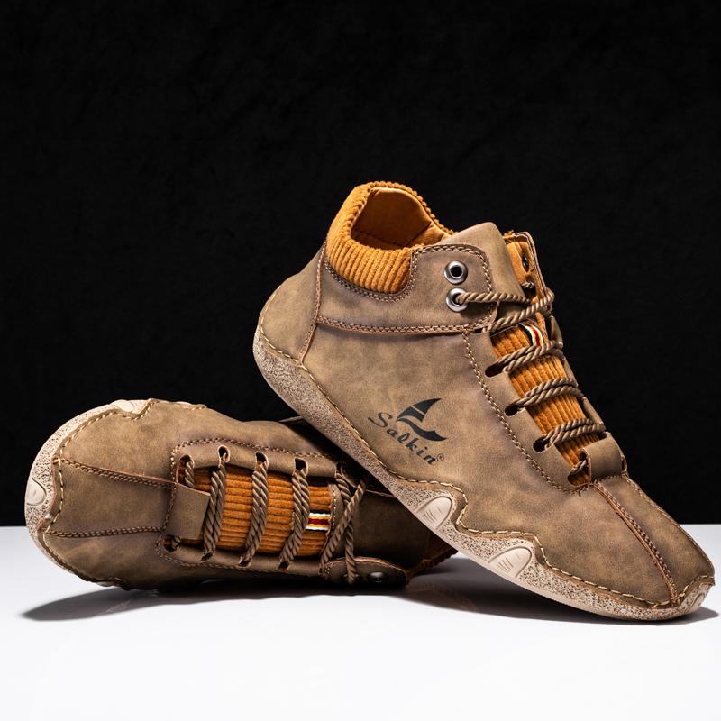 Pánské boty Ruční šití Dělená kožená obuv Pánské kotníkové boty mokasíny Pánské boty pro volný čas