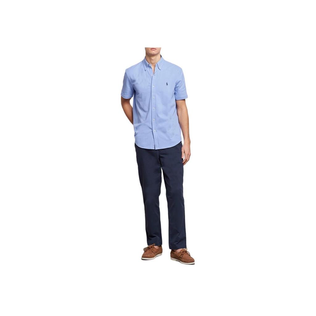 Polo Ralph Lauren Ss24 Camicia a Maniche Corte Ricamata con Logo Pony Uomo camicie Harbor-Island-Blue 710793044-003