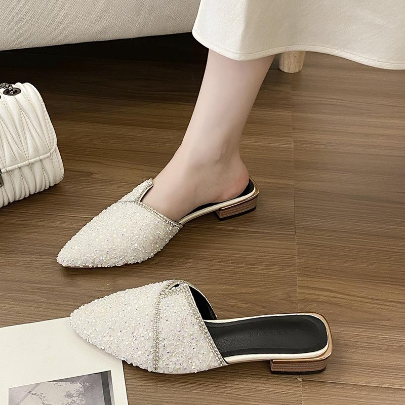 Slippers women wear new fashion pointed head bag head half drag summer versatile thick heel shoes tide
