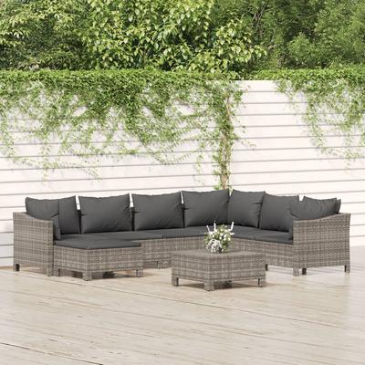 Vidaxl 8-Cz. Garten-Sitzgruppe, Kissen, PE-Rattan, Grau