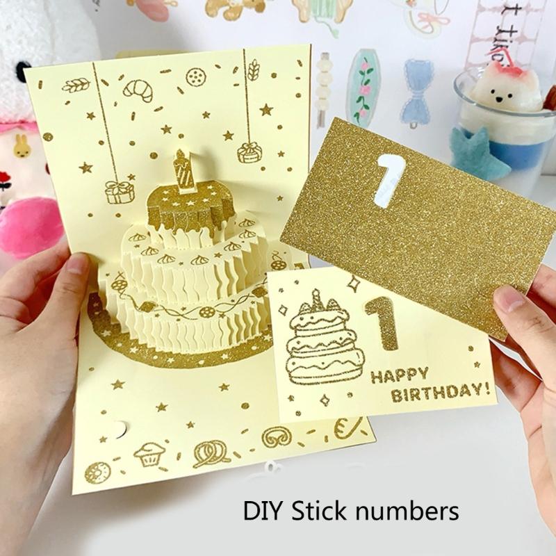 Happy Birthday Card 3D Cake Greeting Card Birthday Greeting Cards with Envelope for Women Men Kid Adult Anniversaries
