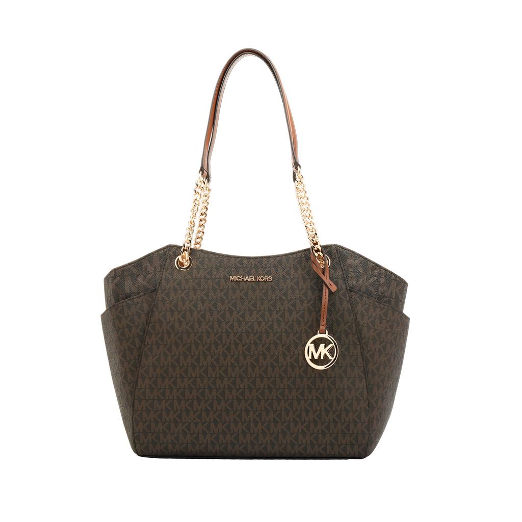 Michael Kors Metallic Logo Print Zipper Tote Shoulder Bag Large Women Bags Brown 35S4GTVT3B-847