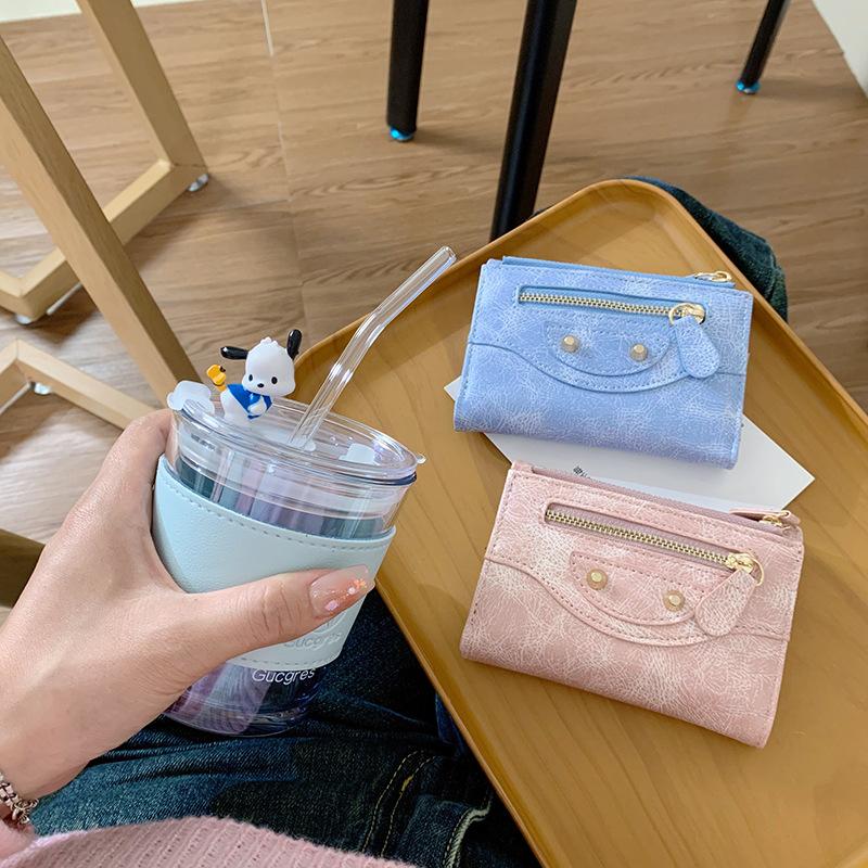 Small wallet women's high-end ins women's clutch bag folding walle wallet zipper three-fold change bag