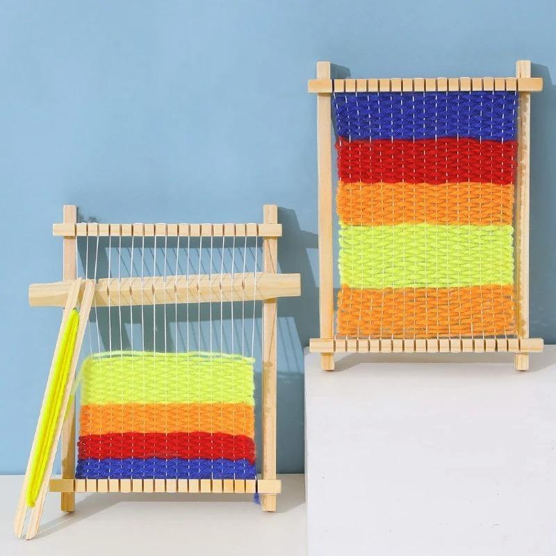 Children Wooden Diy Weave Loom Toys Set Pretend Play Hand Knitting Toys for Girls Household Knitting Machine Fine Motor Training