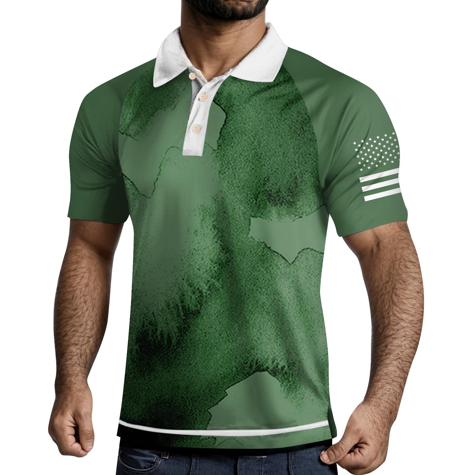 

Мужская рубашка с коротким рукавом и тремя пуговицами и лацканами M зелёный