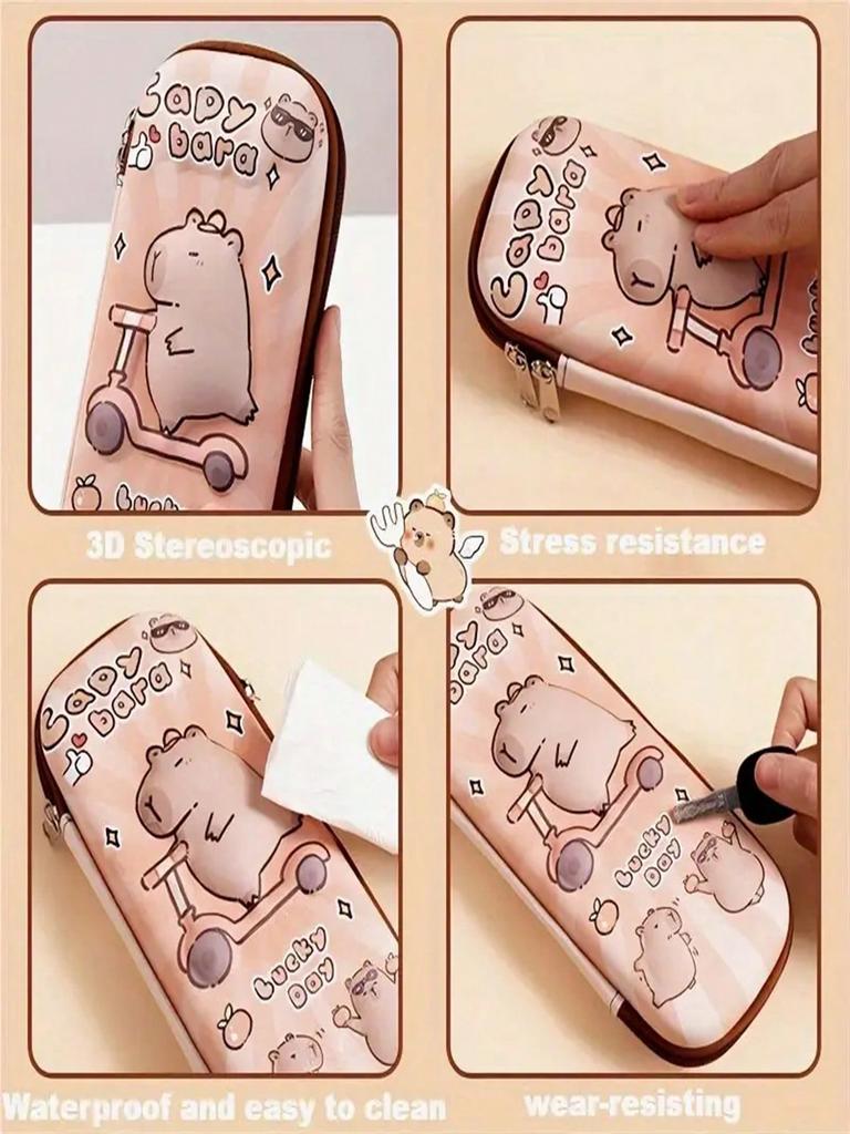 1 Cartoon Cute Capybara and Panda Pencil Box - Large Capacity 3-Layer Multifunctional Stationery Box with Waterproof, Pressure Resistance an