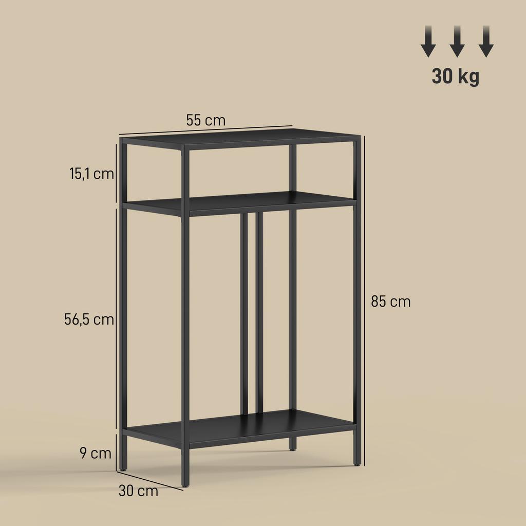 Console Table 3-Tier Shelves Narrow Entryway Table Steel Frame for Living Room Hallway 55 Cm Black
