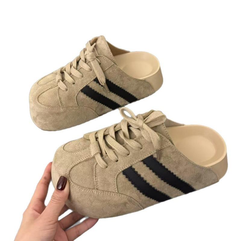 Spring and summer new fashion lace-up casual style versatile inner height increase soft bottom bag head half slippers