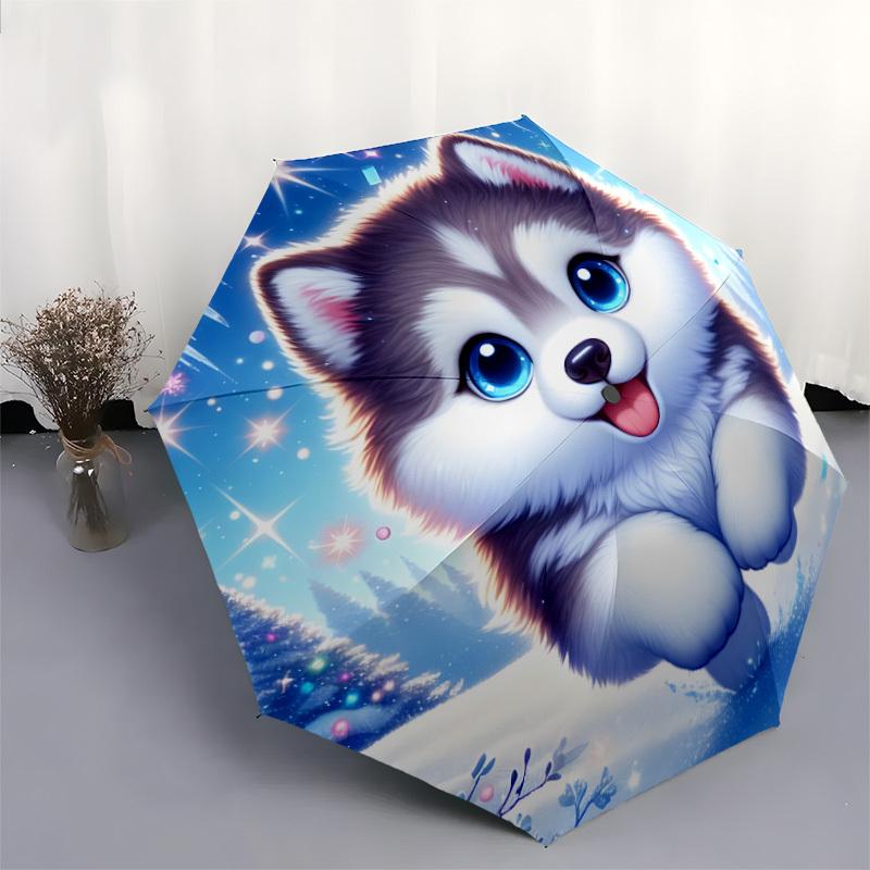 1pc Winter Wonderland Pup Umbrella with Plastic Handle,Suitable for All Seasons Home Travel Outdoor UmbrellaDD1055