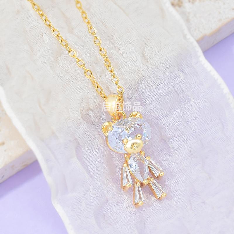 Zirkonový náhrdelník s medvídkem Dámský lehký luxusní roztomilý přívěsek Vynikající doplňky řetízku na klíční kost