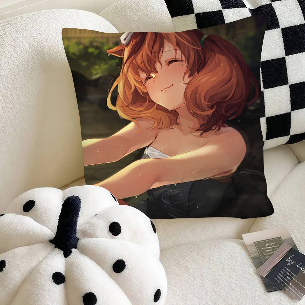 Schöne Natur Niedliches Anime-Mädchen Umamusume Kissenbezug Quadratisches Kissen Schlafzimmer Sofa Freizeit Komfort Kissen Auto Heimdekoration