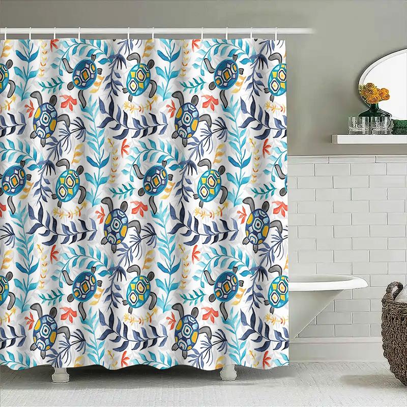 Ocean Turtle Shower Curtain Sea Life Coastal Bathroom Decor Tropical Beach Themed Waterproof Fabric Backdrop