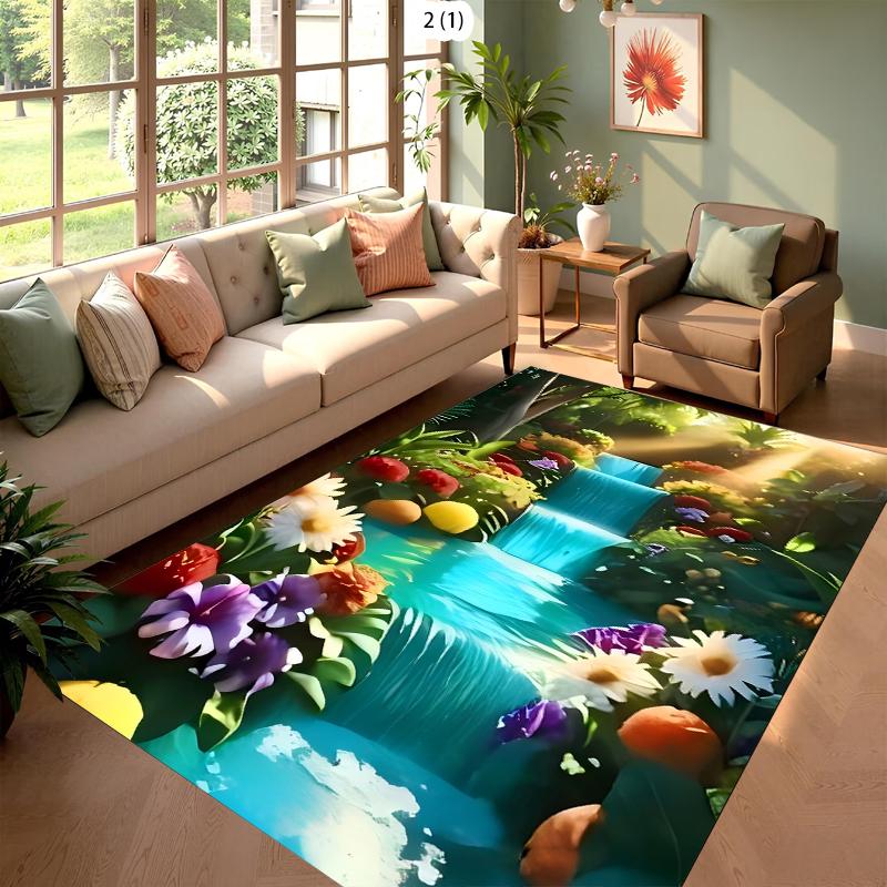 Carpet Colorful Stone Tiered Fantasy Waterfall Printe Rug Carpet Mat Non-Slip for Living Room Bedroom Vibrant Home Decor