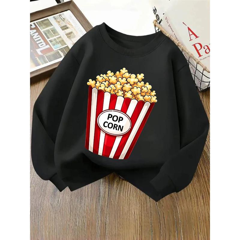 Girls' Crewneck Sweatshirt - Red And White Stripes Pattern Machine Washable, Spring And Autumn