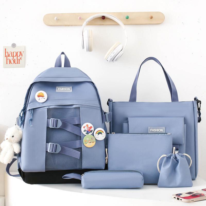 Stylish Versatile Unisex Backpack Set For Students With Durable Nylon Material In Multiple Colors
