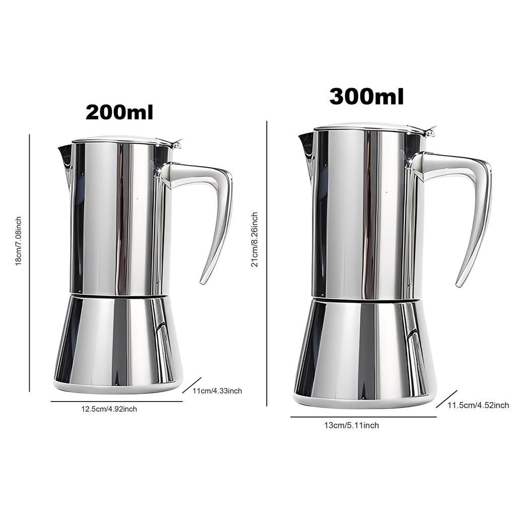 300ml/200ml Coffee Machine 304 Stainless Steel Coffee Maker with Coffee Percolator Design Espresso Pot for Home and Camping