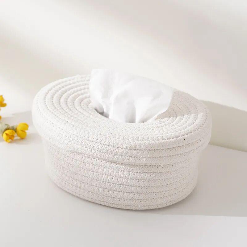 Nordic Style Cotton Rope Tissue Box with Lid - Living Room & Dining Table Storage Basket