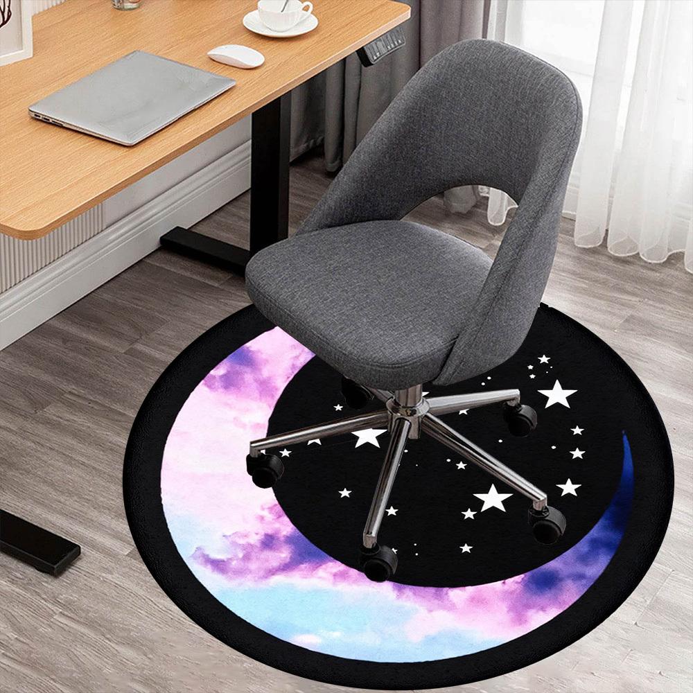 1pc Moon Sky Round Chair mat office Area Rug - Non-Slip, Floor Mat for Office, Bedroom, Ideal home decor gift p0105050