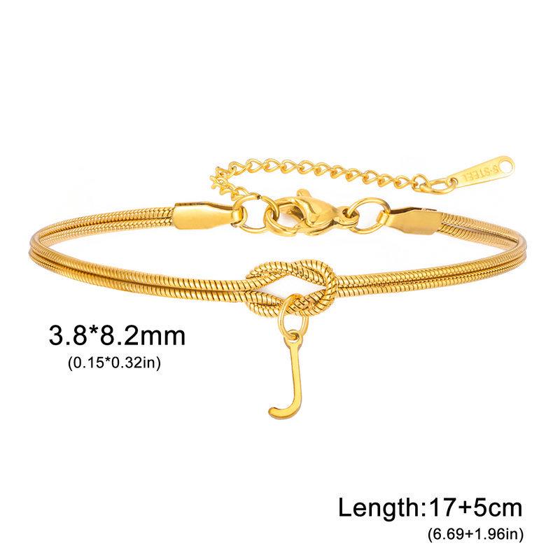 Stainless Steel 26-Letter Bracelet & Anklet with Double-Layer Knotted Snake Bone Chain