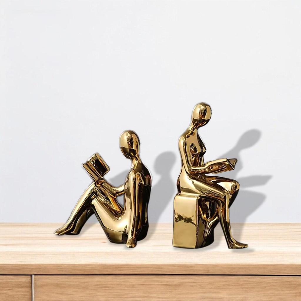 Modern Abstract Reading Bookends: Luxury Gold/Silver Human Statue. Nordic Resin Art for Home & Office Decor/Gift
