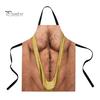 Funny White Elephant Gifts 3D Hairy Men's Body Apron, Novelty Muscle Print BBQ Gag for Men Cooking Bib, Adjustable Polyester Kitchen Apron Grilling