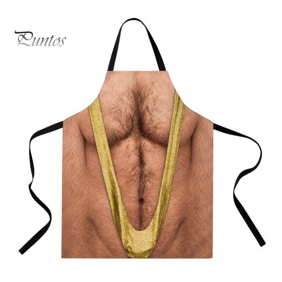 Funny White Elephant Gifts 3D Hairy Men's Body Apron, Novelty Muscle Print BBQ Gag for Men Cooking Bib, Adjustable Polyester Kitchen Apron Grilling