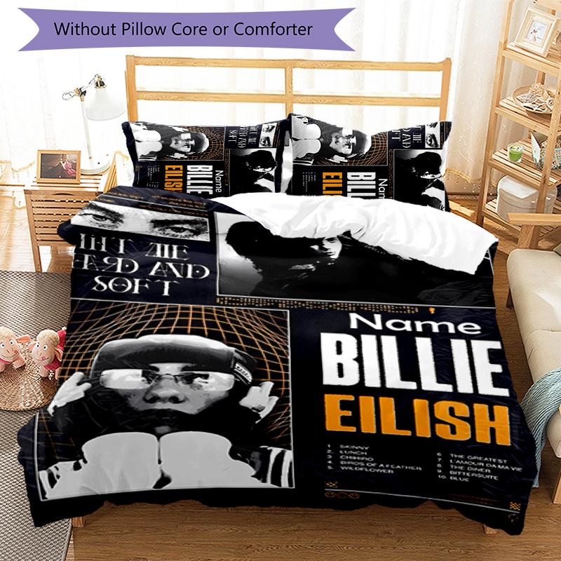 3pcs Custom Name Billie Eilish Bedding Set Duvet Cover Closure Includes 1 Duvet Cover & 2 Pillowcases for All Seasons Bedroom Decor