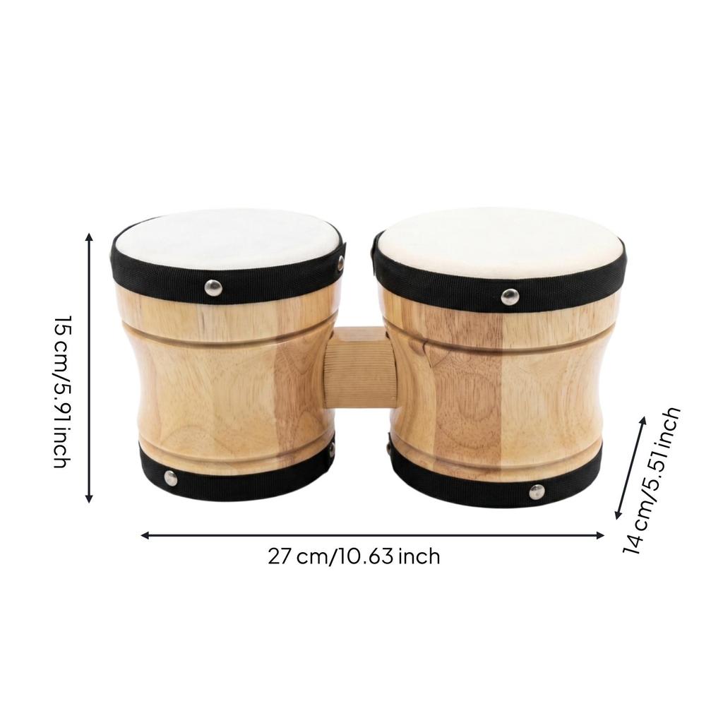 Wooden Drums Wood Finish Pair of Bongos Metal Rivets