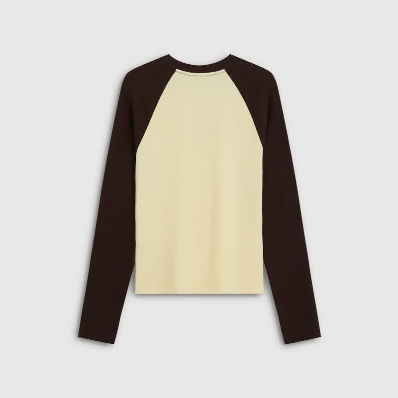 GAP Women's Embroidered Logo Contrast Raglan Slim Knit Long Sleeve Top