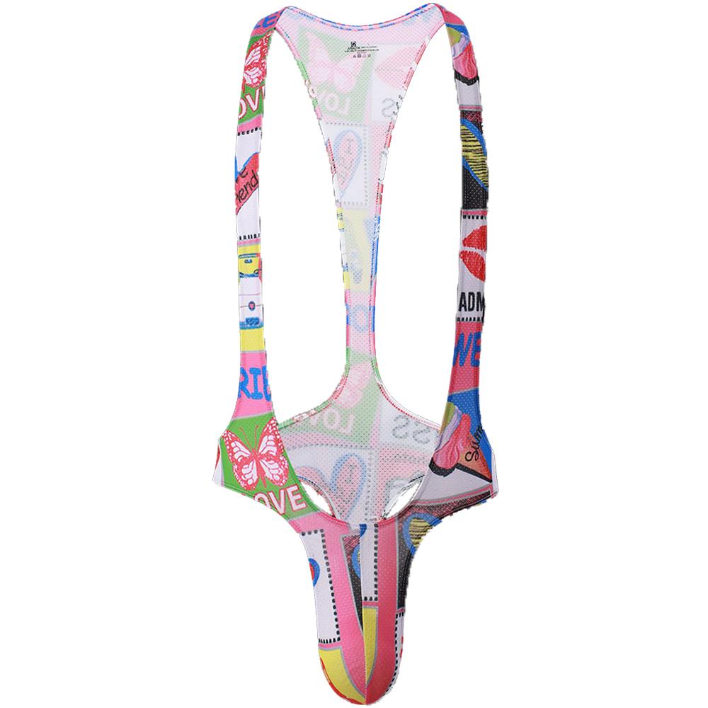 Gay Male Printed Bodysuits Body Shapers Men's Sexy Thongs Print Wrestling Singlet Leotards Sissy Men's Jockstrap Slips Jumpsuits