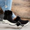 Women's Winter Plush-Lined Platform Ankle Boots with Thick Sole & -Trimmed Cuffs - Slip-On Zipper Casual Shoes, Round Toe , Winter Footwear