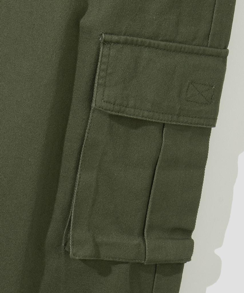 AGOD Wide Big Pocket Cotton Cargo Elastic Pants [Khaki]