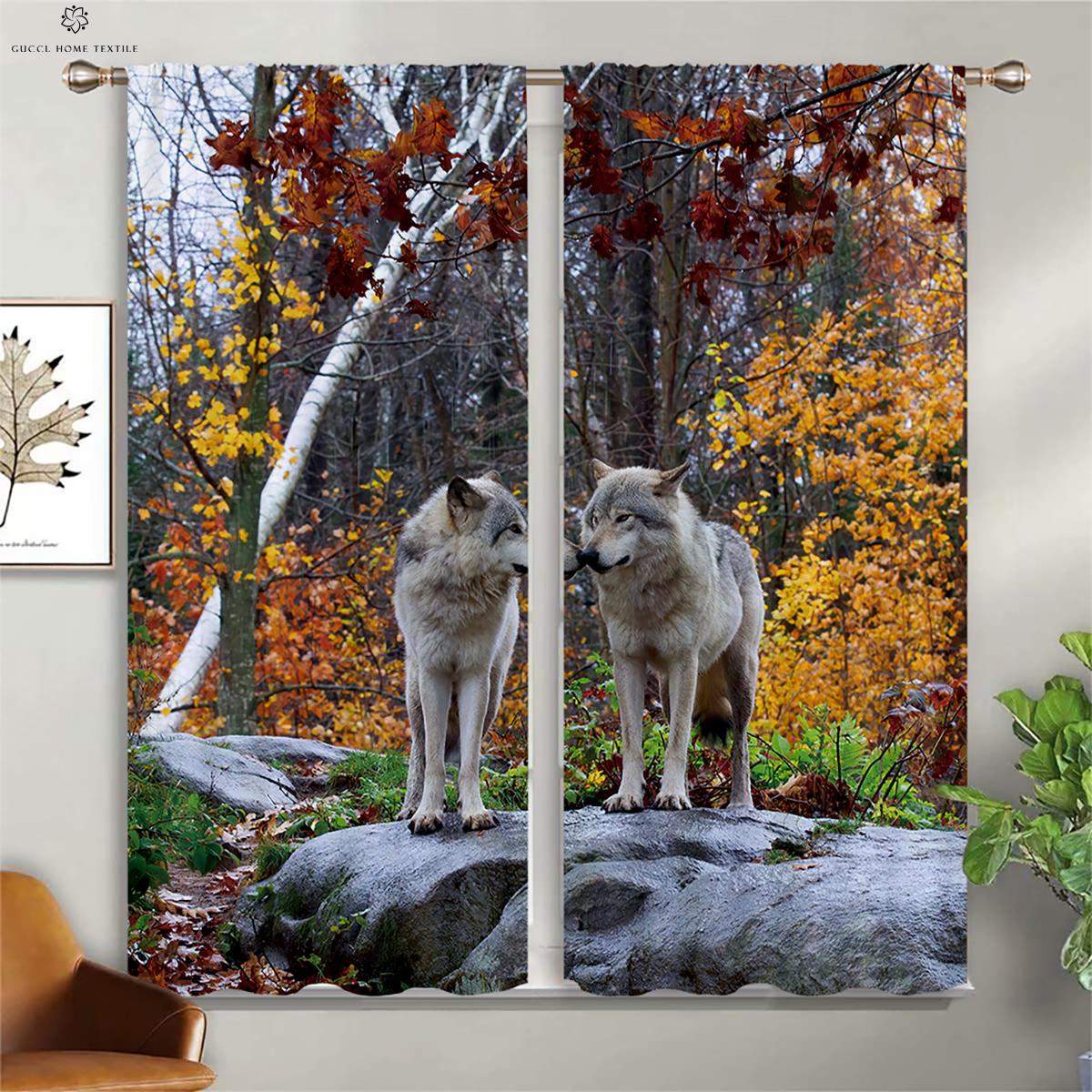 

Animal Wolf Print Light blocking Curtains Heat Insulation Bedroom Living Room Kitchen Ornamental Curtains Home Decoration W100xH130(CM) folio&Rod pocket