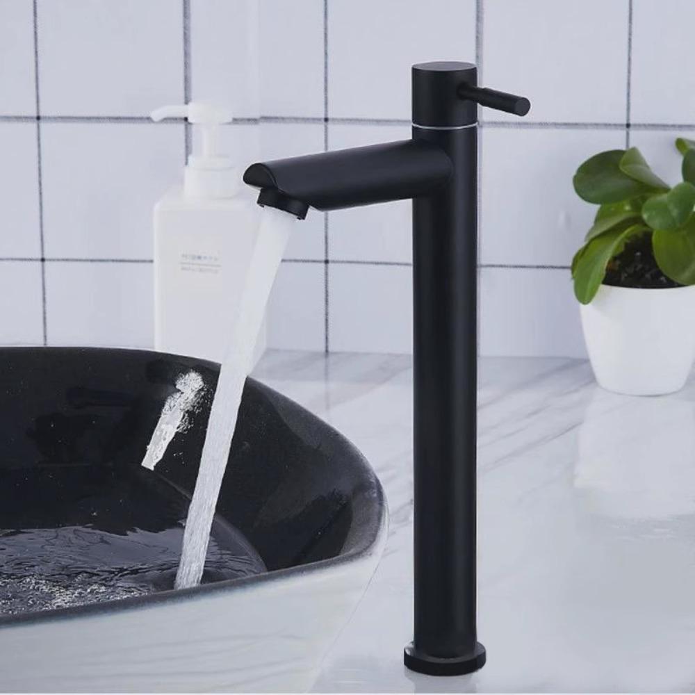 Quick Open Single Cold Faucet Stainless Steel Washbasin Tap Heighten Washbasin Faucet  Hotel