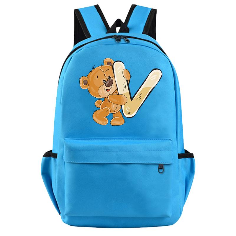 Little Bear 26 English Letters Backpack Teen School Bag for Girls Boy Backpack Bookbag for Kid Gifts Large Capacity Student Bag