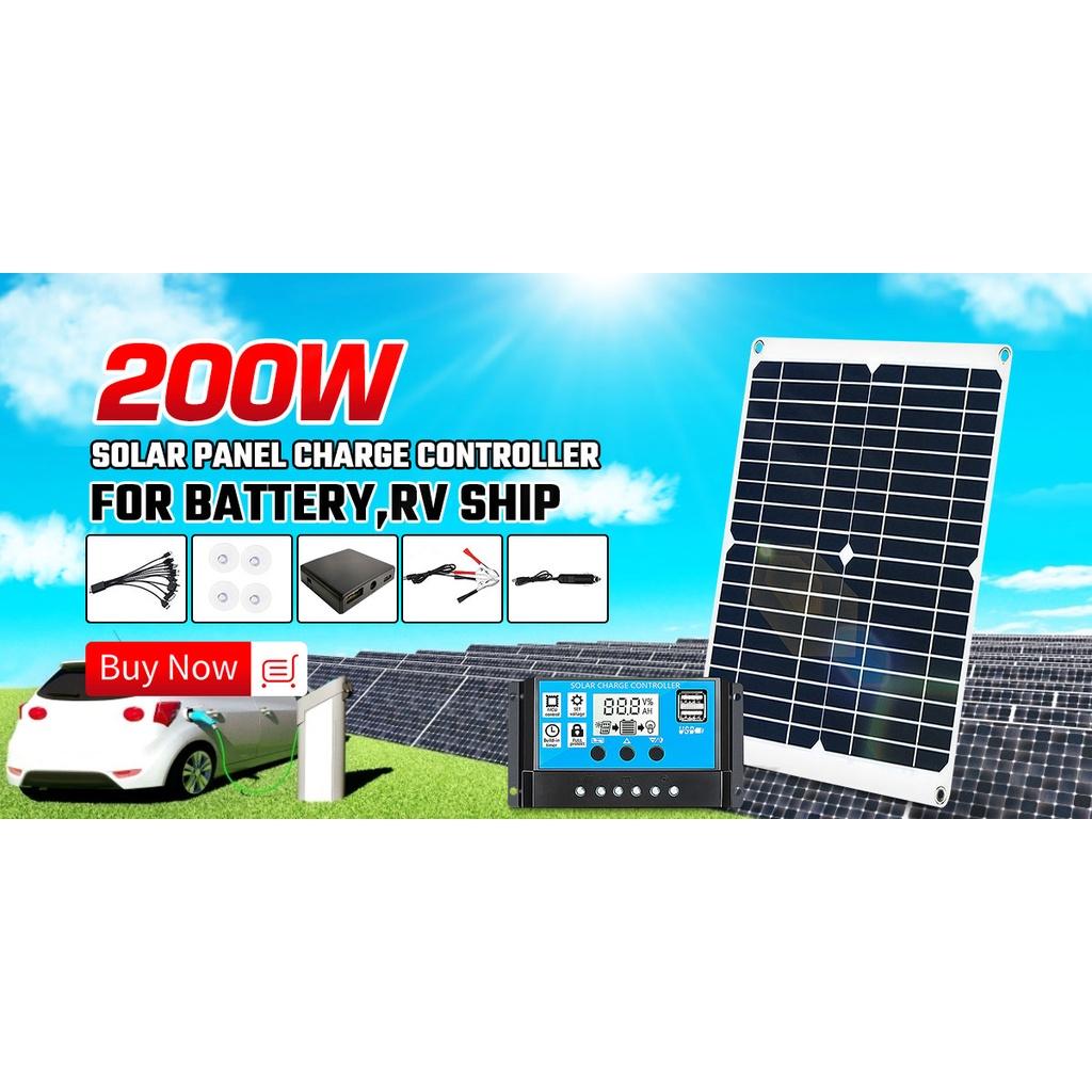 Dual USB Solar Panel Monocrystaline Solar Cells Solar Panel with 10-50A Controller for Car Yacht RV Battery 200W 12V