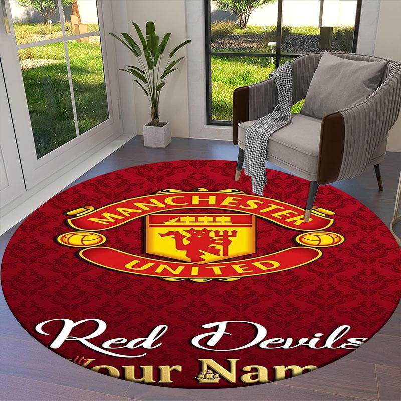 Manchester United F Custom Name Round Area Rug,Carpet Rug for Living Room Bedroom Sofa Playroom Decor,Non-slip Floor Mat