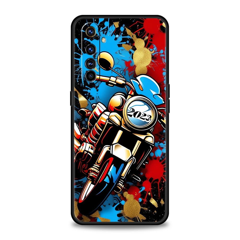 Colors Vintage Motorcycle Painted Case For Realme C67 C63 C55 C53 C35 C25 C21 GT 2 3 5 6 10 11 12 13 Pro 5G Soft TPU Phone Cover