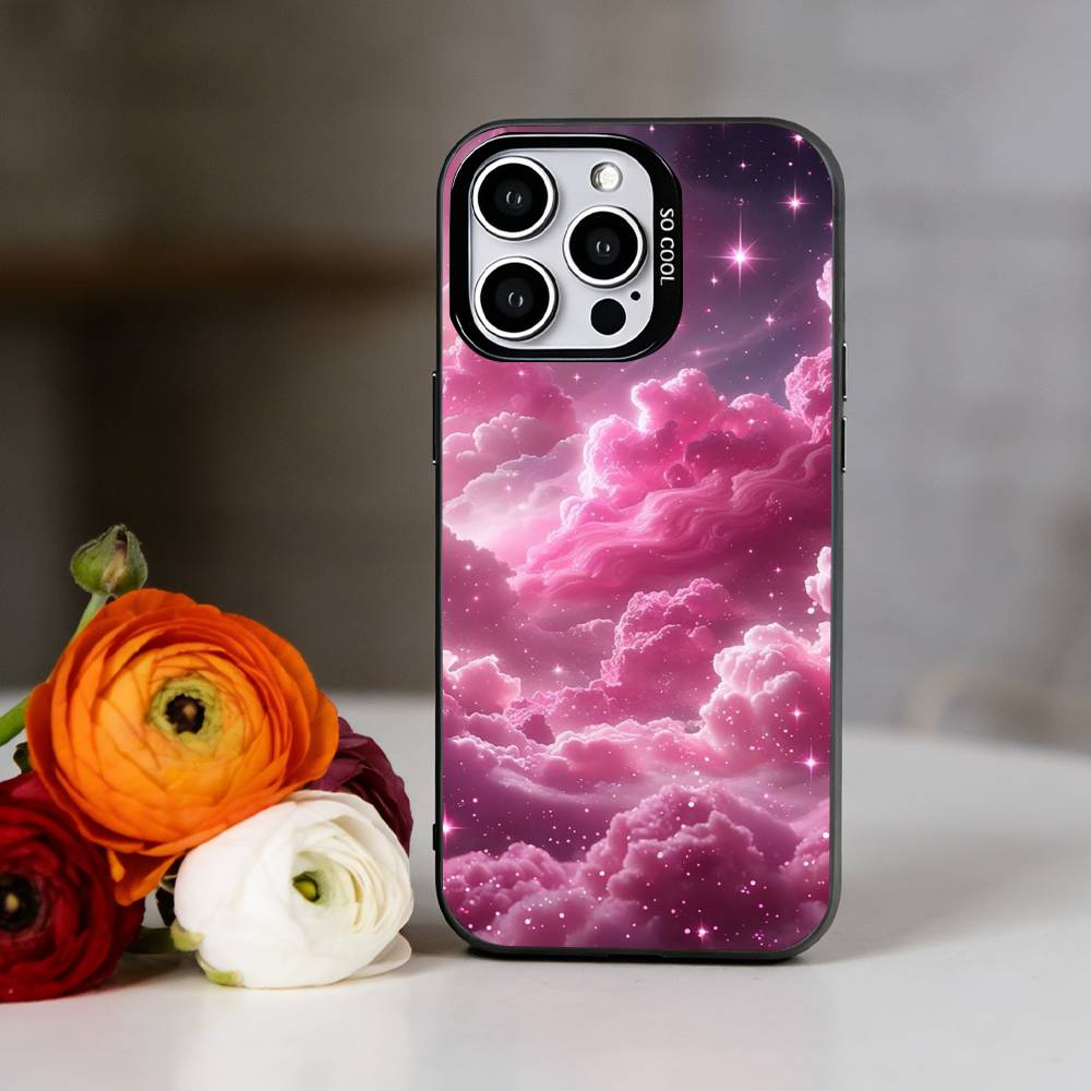 Stilvolle rosa Wolken für Mädchen Handyhülle Für iPhone 17,16,15,14,13,12,11 Plus,Pro Max,XS,Bunte Silberne Handyhülle Funda Cover
