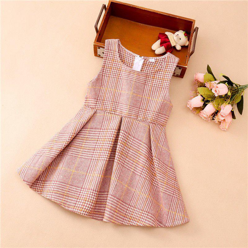 

Girls Plaid Woolen Vest Dress - Versatile Sleeveless Princess Style for Spring and Autumn Size 150 for height 135cm