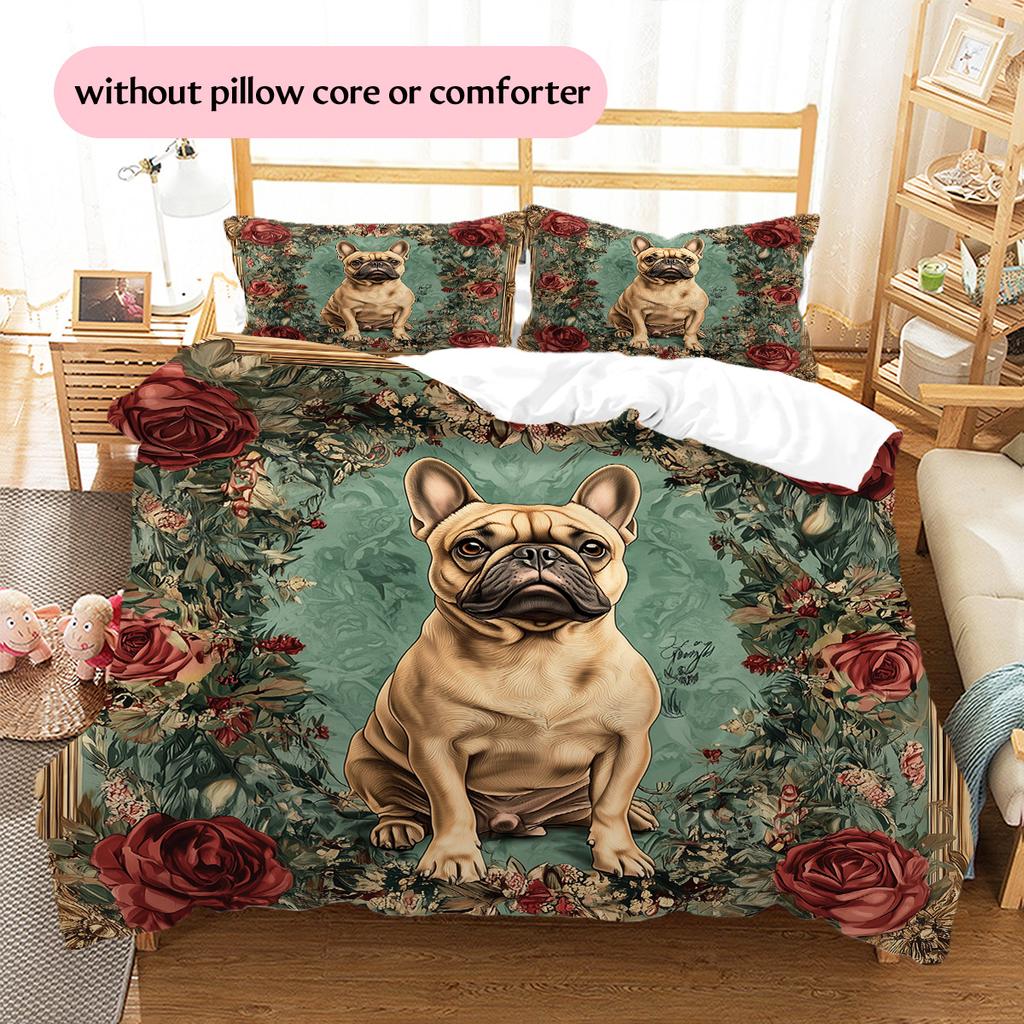 Cats and Dogs with Roses  Pattern Bedding Quilt Set  Home Decoration  Gift (1 * duvet cover + 2 * pillowcase, without core)