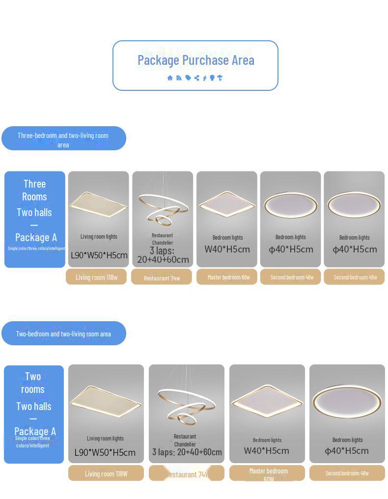 Whole Home Gold Three-Bedroom Ceiling Lamp Set for Living and Bedrooms