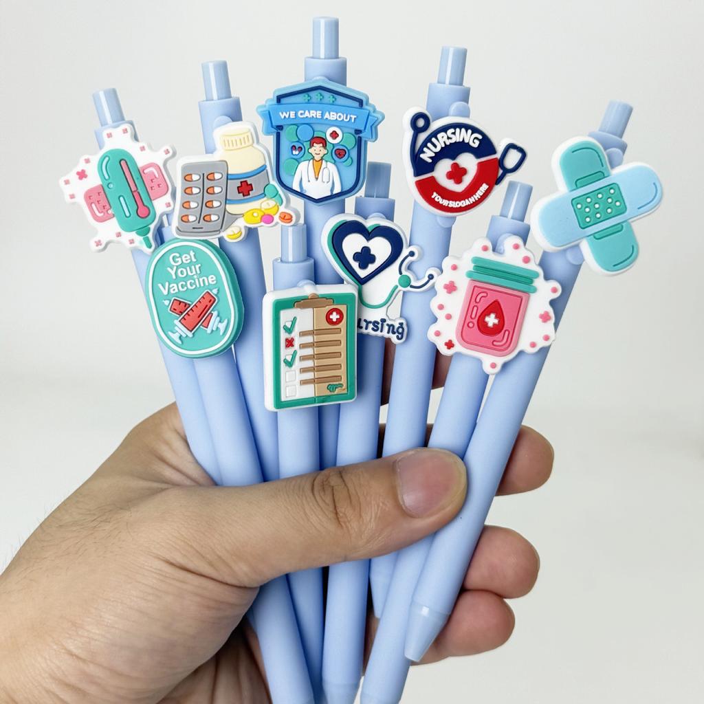 10Pcs Medical Nurse Theme Ballpoint Pens, Random Mixed, Black Ink Pens, Cartoon Doctor Nurse Series Office Stationery Gift, Smooth Writing, Suitable f