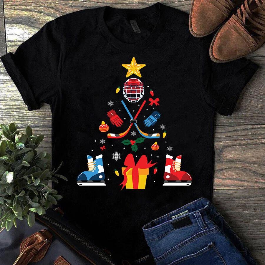 Men s and Women s T-shirts Ice Hockey Christmas Xmas Tree Ornament Gift XXL
