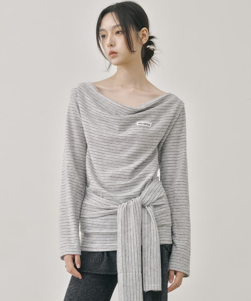 Nigaennikol Drape Wrap Long Sleeve Top_Gray