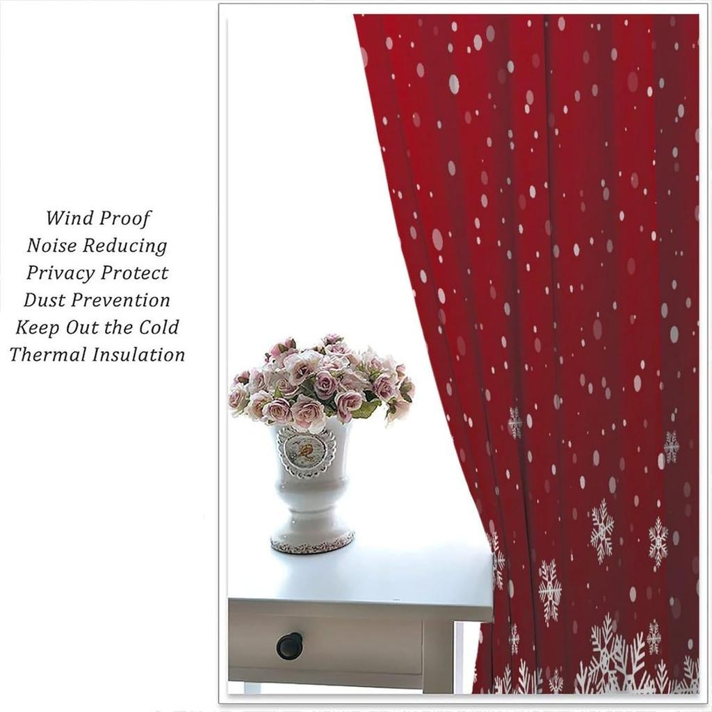 Christmas Curtains Red White Snowflakes Xmas Merry New Year Winter Holiday Party Decor Window Drapery Treatments Curtain Made Of Polyester